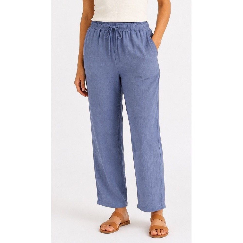 Quince Organic Cotton Gauze Straight Leg Pants Womens M Indigo Blue Coastal Boho